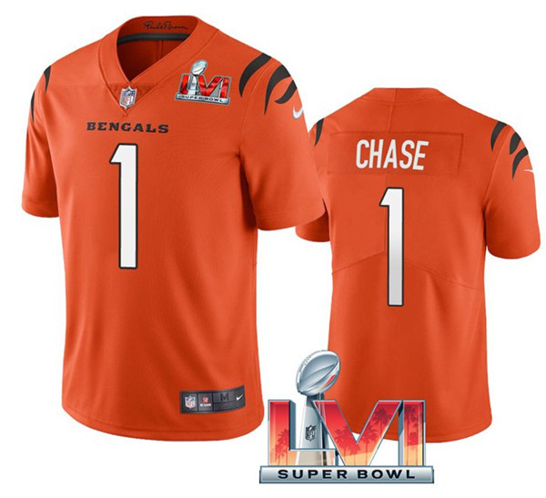 Women's Cincinnati Bengals #1 Ja'Marr Chase 2022 Orange Super Bowl LVI Vapor Limited Stitched Jersey