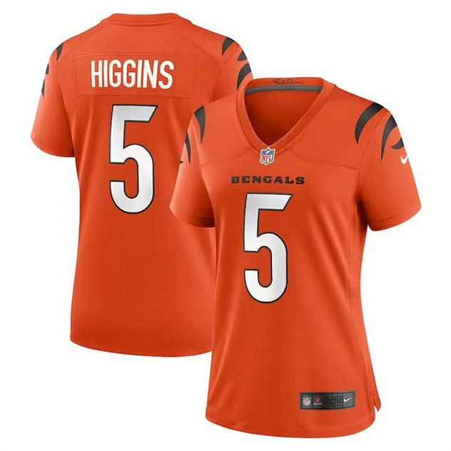 Women's Cincinnati Bengals #5 Tee Higgins Orange Stitched Game Jersey