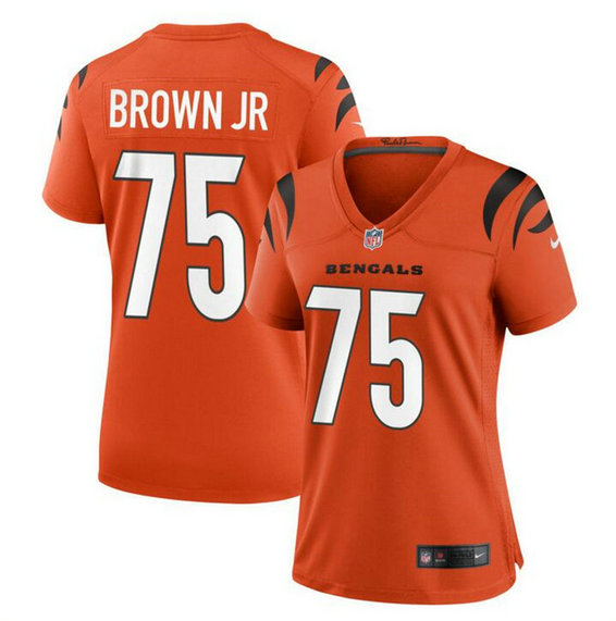 Women's Cincinnati Bengals #75 Orlando Brown Jr. Orange Stitched Football Jersey