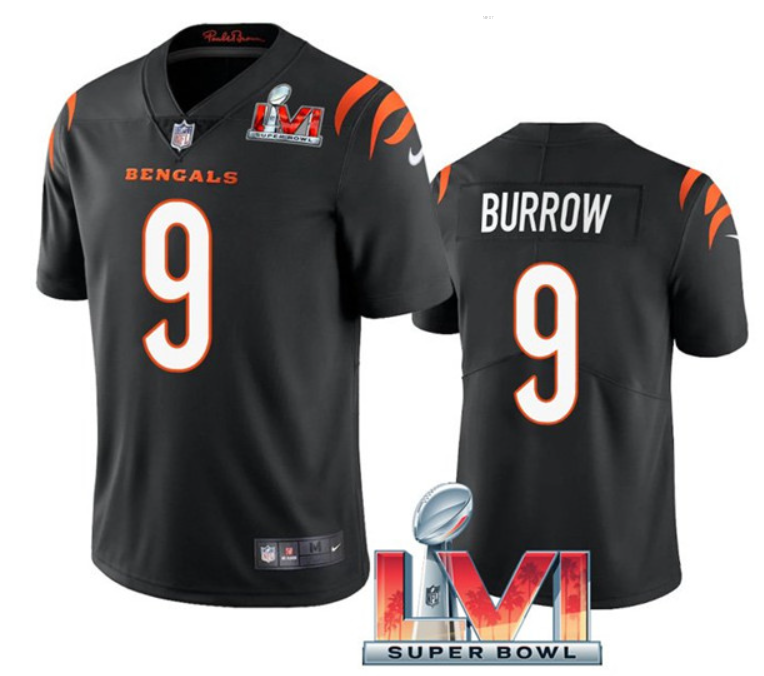 Women's Cincinnati Bengals #9 Joe Burrow 2022 Black Super Bowl LVI Vapor Limited Stitched Jersey