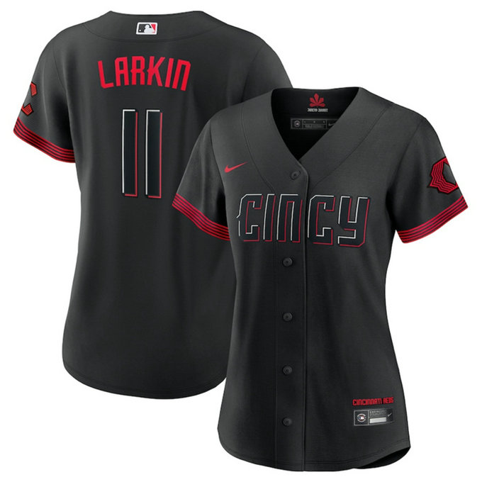 Women's Cincinnati Reds #11 Barry Larkin Black 2023 City Connect Stitched Baseball Jersey