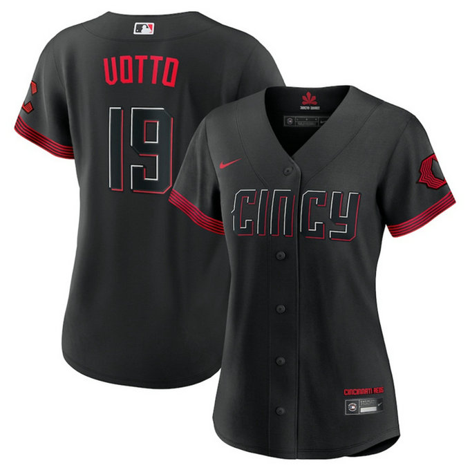 Women's Cincinnati Reds #19 Joey Votto Black 2023 City Connect Stitched Baseball Jersey