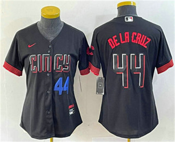 Women's Cincinnati Reds #44 Elly De La Cruz Number Black 2023 City Connect Cool Base Stitched Baseball Jersey3