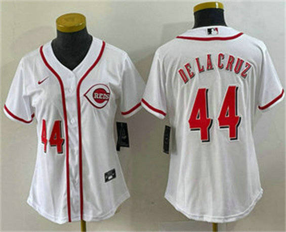 Women's Cincinnati Reds #44 Elly De La Cruz Number White With Patch Cool Base Stitched Jersey