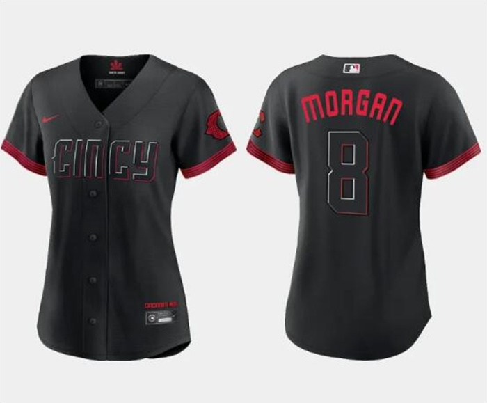 Women's Cincinnati Reds #8 Joe Morgan Black 2023 City Connect Stitched Baseball Jersey