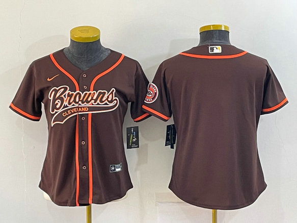 Women's Cleveland Browns Blank Brown With Patch Cool Base Stitched Baseball Jersey