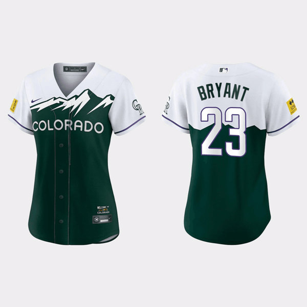 Women's Colorado Rockies #23 Kris Bryant 2022 Green City Connect Stitched Baseball Jersey(Run Small)