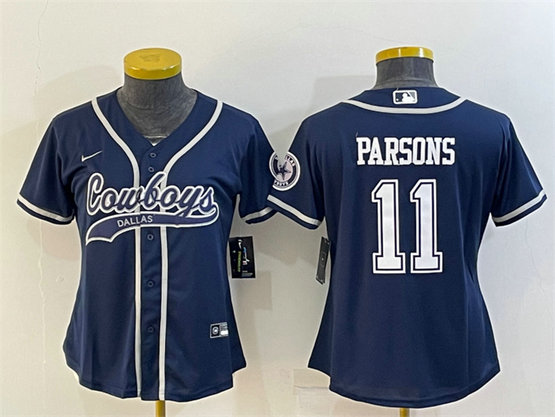 Women's Dallas Cowboys #11 Micah Parsons Navy With Patch Cool Base Stitched Baseball Jersey