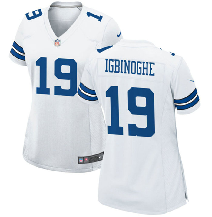 Women's Dallas Cowboys #19 Noah Igbinoghene White Stitched Football Jersey