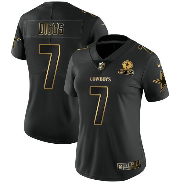 Women's Dallas Cowboys #7 Trevon Diggs Black Golden Edition Limited Stitched Jersey