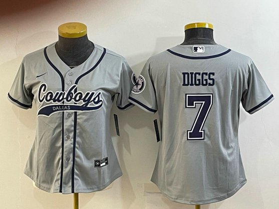 Women's Dallas Cowboys #7 Trevon Diggs Grey With Patch Cool Base Stitched Baseball Jersey