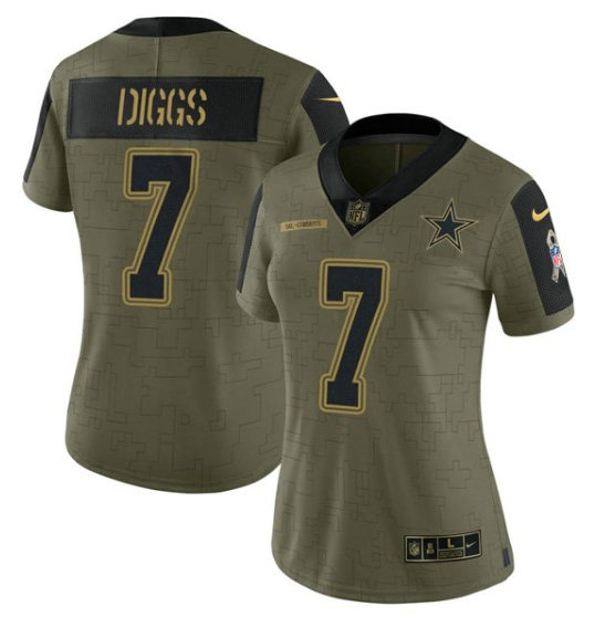 Women's Dallas Cowboys #7 Trevon Diggs Olive Salute To Service Limited Stitched Jersey