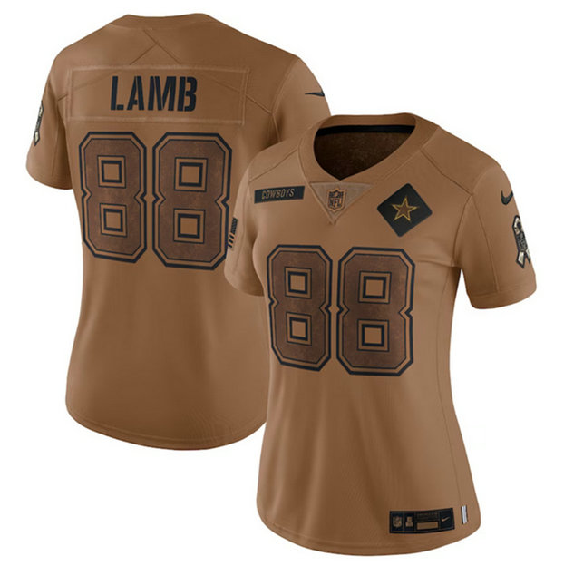 Women's Dallas Cowboys #88 CeeDee Lamb 2023 Brown Salute To Service Limited Stitched Football Jersey