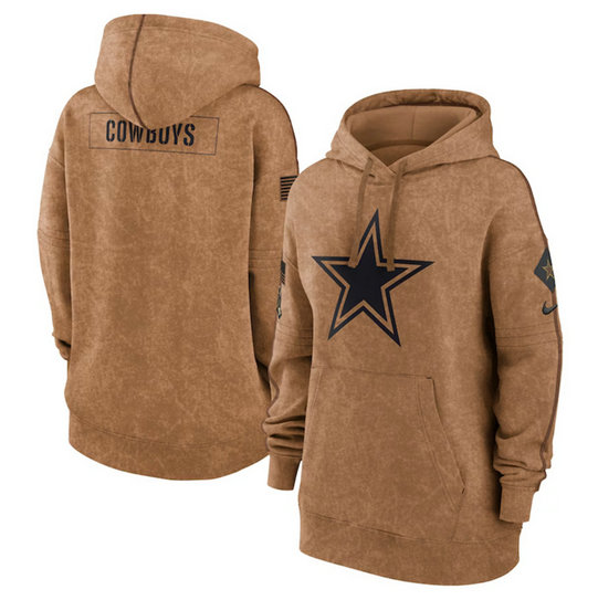 Women's Dallas Cowboys 2023 Brown Salute To Service Pullover Hoodie