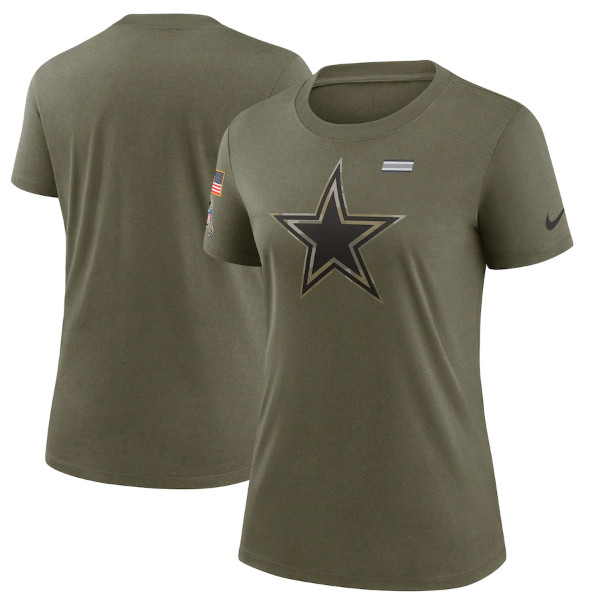 Women's Dallas Cowboys Olive 2021 Salute To Service T-Shirt 