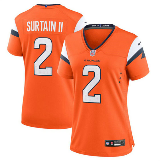 Women's Denver Broncos #2 Pat Surtain II Orange 2024 Stitched Jersey