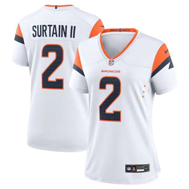 Women's Denver Broncos #2 Pat Surtain II White 2024 Stitched Jersey