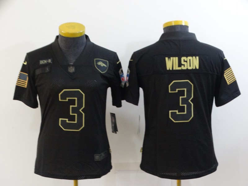 Women's Denver Broncos #3 Russell Wilson Black Salute To Service Limited Stitched Jersey(Run Small)