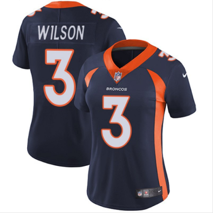 Women's Denver Broncos #3 Russell Wilson Navy Vapor Limited Stitched Jersey(Run Small)