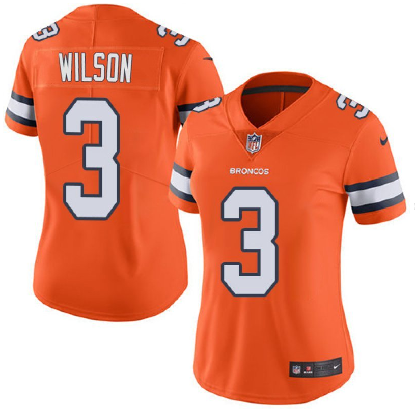 Women's Denver Broncos #3 Russell Wilson Orange Color Rush Limited Stitched Jersey(Run Small)