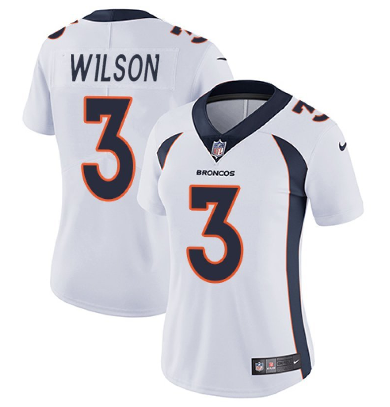 Women's Denver Broncos #3 Russell Wilson White Vapor Limited Stitched Jersey(Run Small)