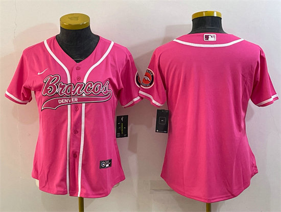 Women's Denver Broncos Blank Pink With Patch Cool Base Stitched Baseball Jersey