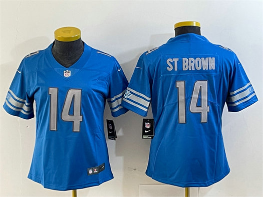 Women's Detroit Lions #14 Amon-Ra St. Brown Blue Vapor Limited Stitched Football Jersey