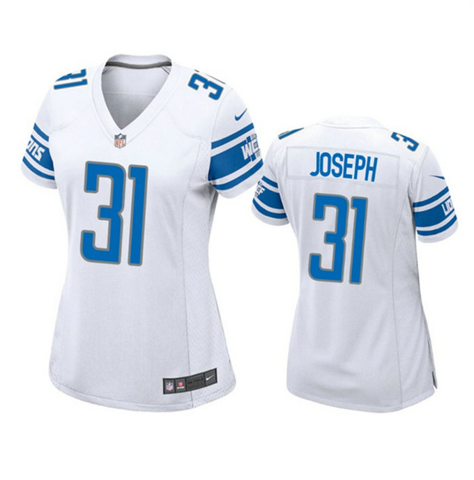 Women's Detroit Lions #31 Kerby Joseph White Stitched Jersey