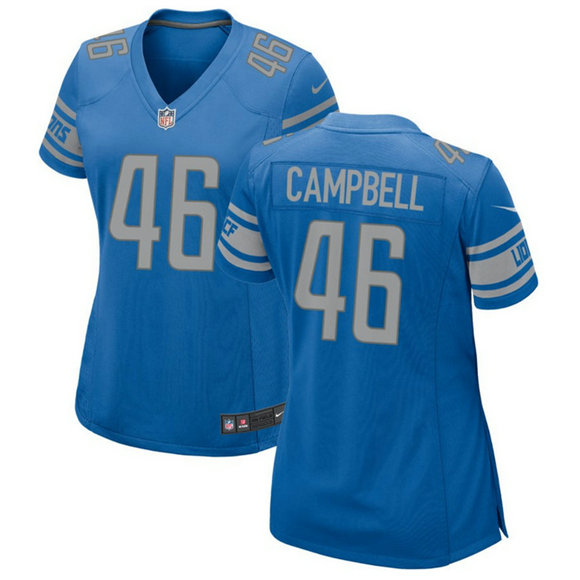 Women's Detroit Lions #46 Jack Campbell Blue 2023 Draft Stitched Game Jersey