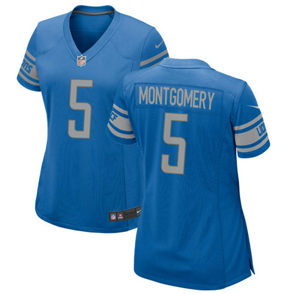 Women's Detroit Lions #5 David Montgomery Blue Stitched Jersey