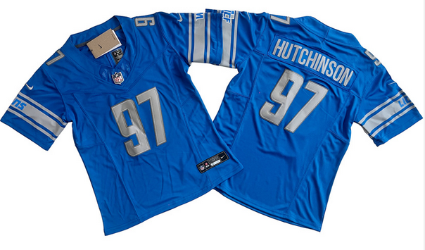 Women's Detroit Lions #97 Aidan Hutchinson Blue 2023 F.U.S.E. Vapor Limited Football Stitched Jersey