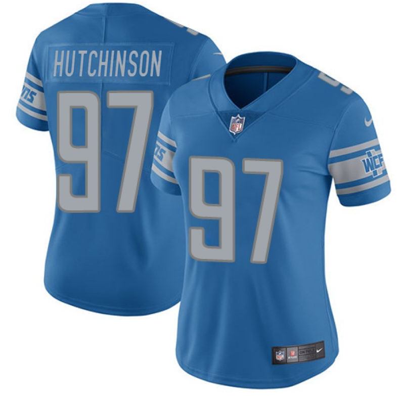 Women's Detroit Lions #97 Aidan Hutchinson Blue Vapor Limited Stitched Football Jersey