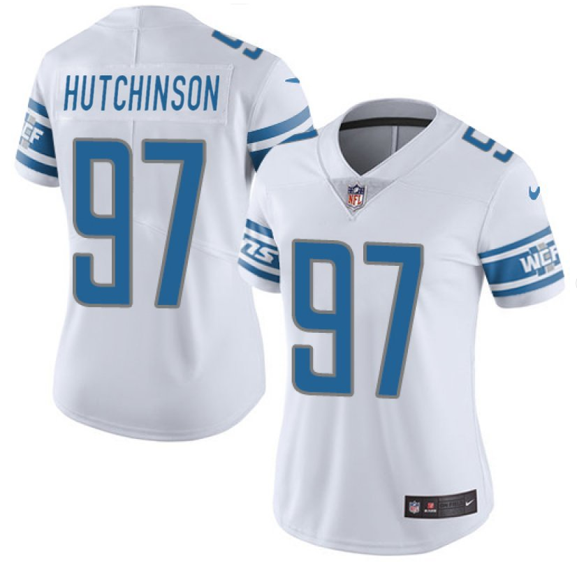 Women's Detroit Lions #97 Aidan Hutchinson White Vapor Limited Stitched Football Jersey