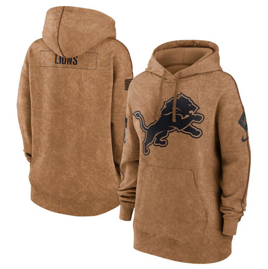 Women's Detroit Lions 2023 Brown Salute To Service Pullover Hoodie