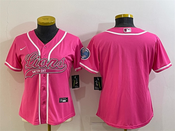 Women's Detroit Lions Blank Pink With Patch Cool Base Stitched Baseball Jersey