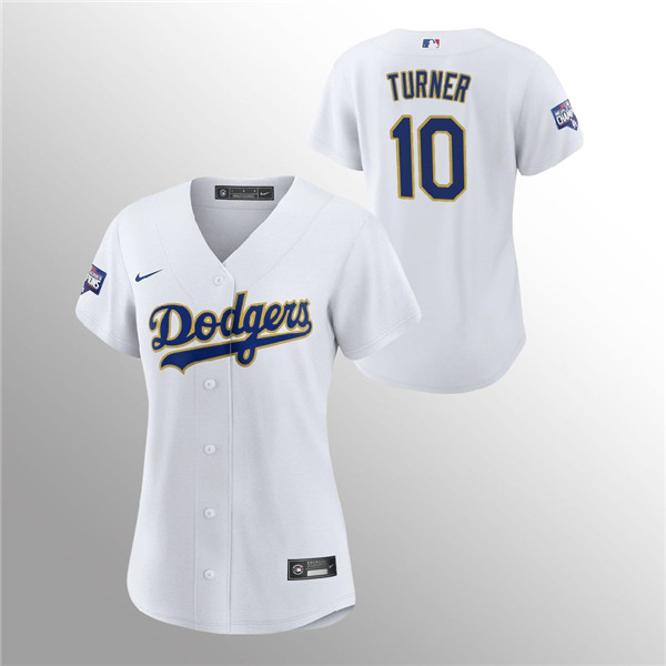 Women's Dodgers #10 Justin Turner White 2021 Gold Program Replica Jersey