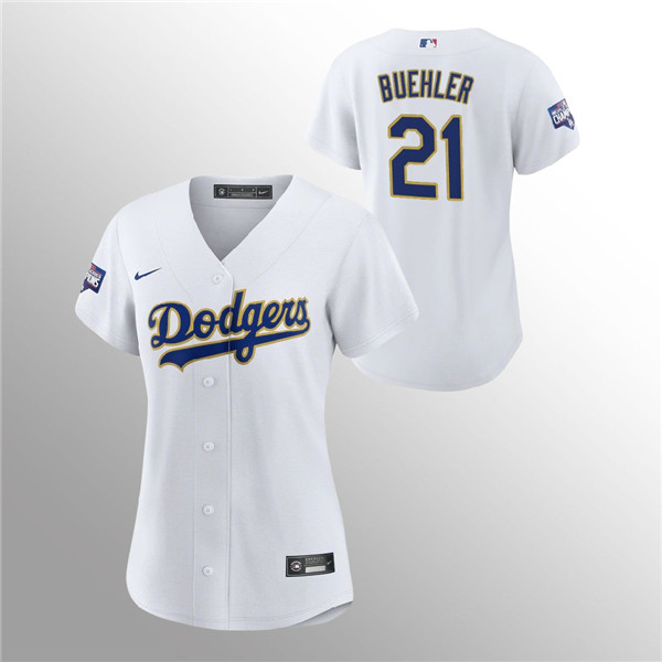 Women's Dodgers #21 Walker Buehler White 2021 Gold Program Replica Jersey
