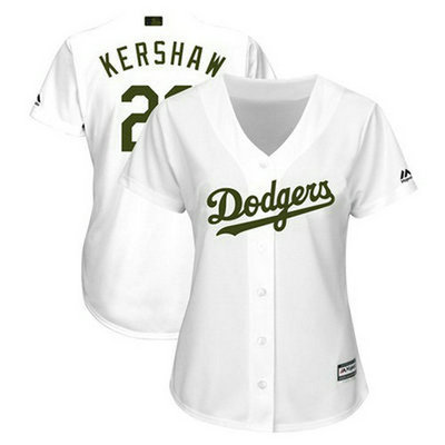 Women's Dodgers #22 Clayton Kershaw White 2018 Memorial Day Cool Base Women's Stitched Baseball Jersey