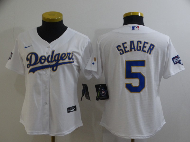 Women's Dodgers #5 Corey Seager White 2021 Gold Program Replica Jersey