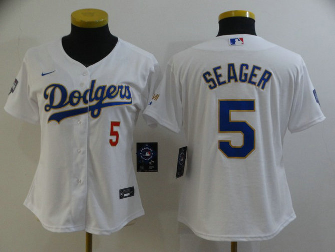 Women's Dodgers #5 Corey Seager White 2021 Gold Program Replica Jerseys