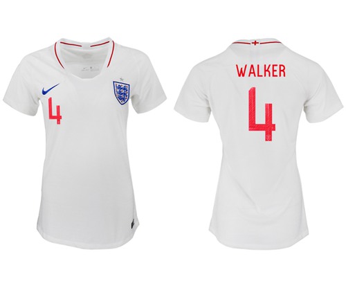 Women's England #4 Walker Home Soccer Country Jersey1