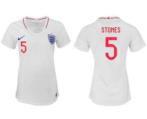Women's England #5 Stones Home Soccer Country Jersey1