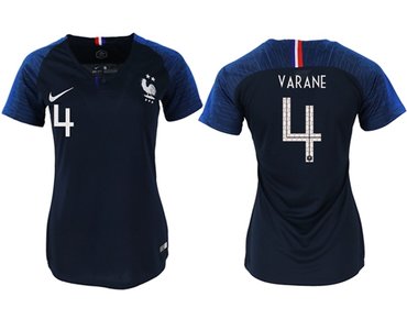 Women's France #4 Varane Home Soccer Country Jersey1