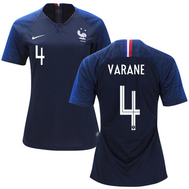 Women's France #4 Varane Home Soccer Country Jersey2