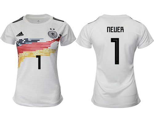 Women's Germany #1 Neuer White Home Soccer Country Jersey
