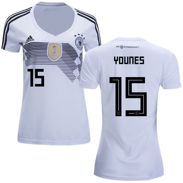 Women's Germany #15 Younes White Home Soccer Country Jersey