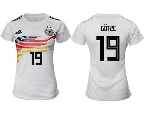 Women's Germany #19 Gotze White Home Soccer Country Jersey