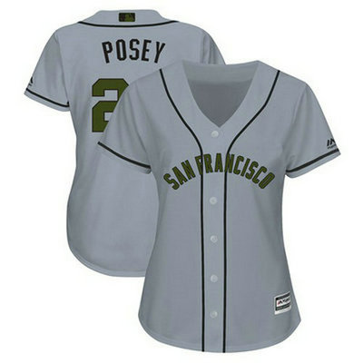 Women's Giants #28 Buster Posey Grey 2018 Memorial Day Cool Base Women's Stitched Baseball Jersey