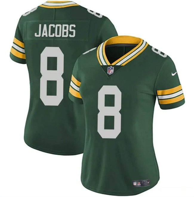 Women's Green Bay Packers #8 Josh Jacobs Green Vapor Untouchable Limited Stitched Jersey