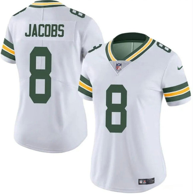 Women's Green Bay Packers #8 Josh Jacobs White Vapor Untouchable Limited Stitched Jersey